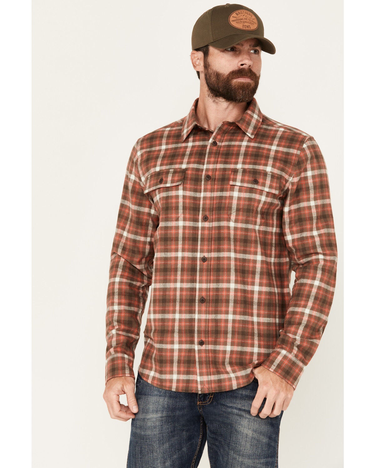 Brothers and Sons Men's Bosque Everyday Plaid Print Long Sleeve Button Down Flannel Shirt, Chocolate, hi-res