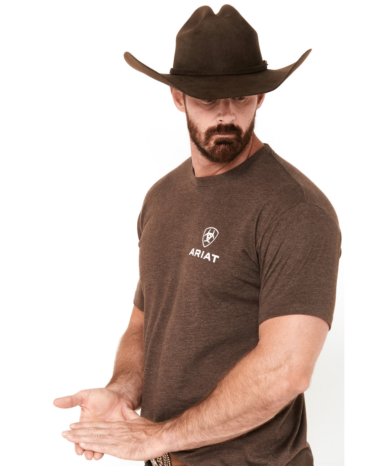 Image #4 - Ariat Men's Outline Logo Short Sleeve Graphic T-Shirt, Brown, hi-res