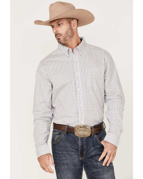 Image #1 - RANK 45® Men's Fishing Small Plaid Print Long Sleeve Button-Down Western Shirt , White, hi-res