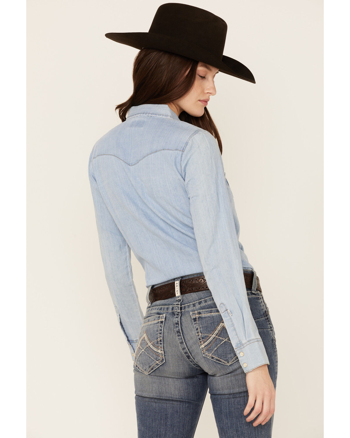 Image #3 - Kimes Ranch Women's Kaycee Denim Long Sleeve Western Pearl Snap Shirt, Dark Medium Wash, hi-res
