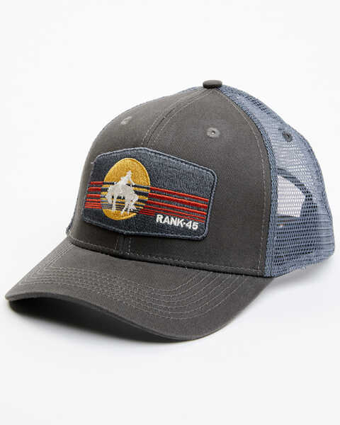 Image #1 - RANK 45® Men's Bronco Rider Embroidered Mesh Back Ball Cap, Dark Grey, hi-res