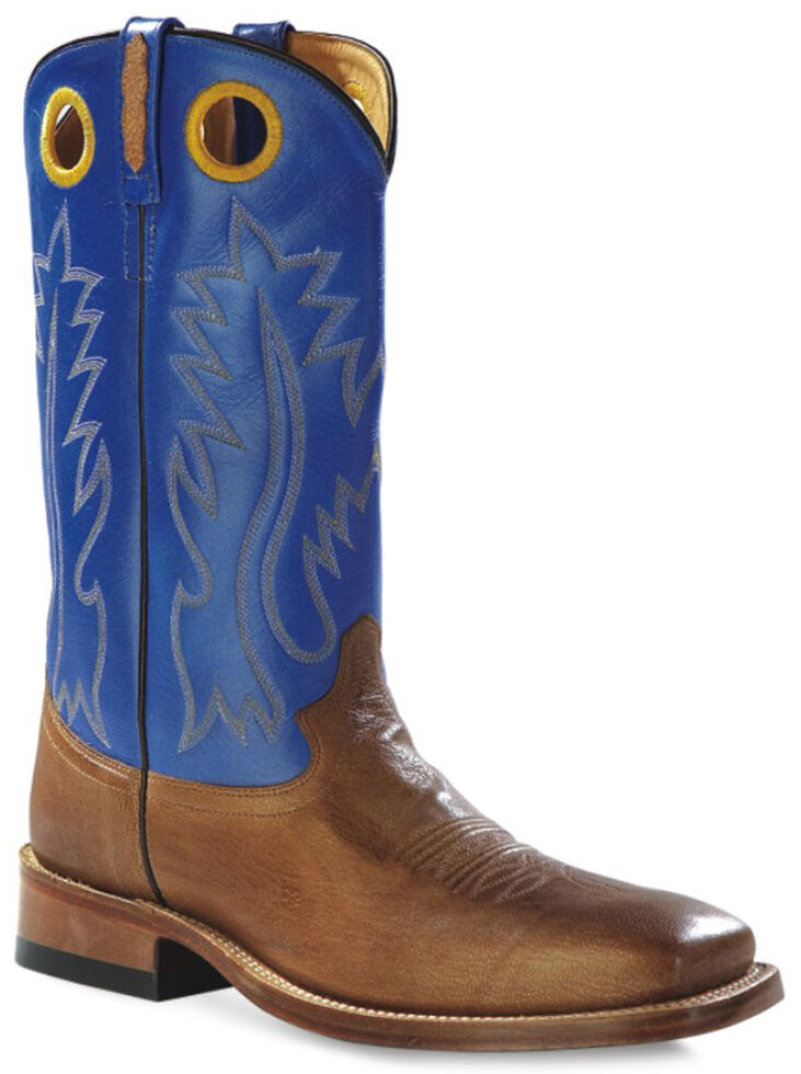 Old West Men's Round Hole Two-Tone Western Cowboy Boots - Square Toe, Tan, hi-res