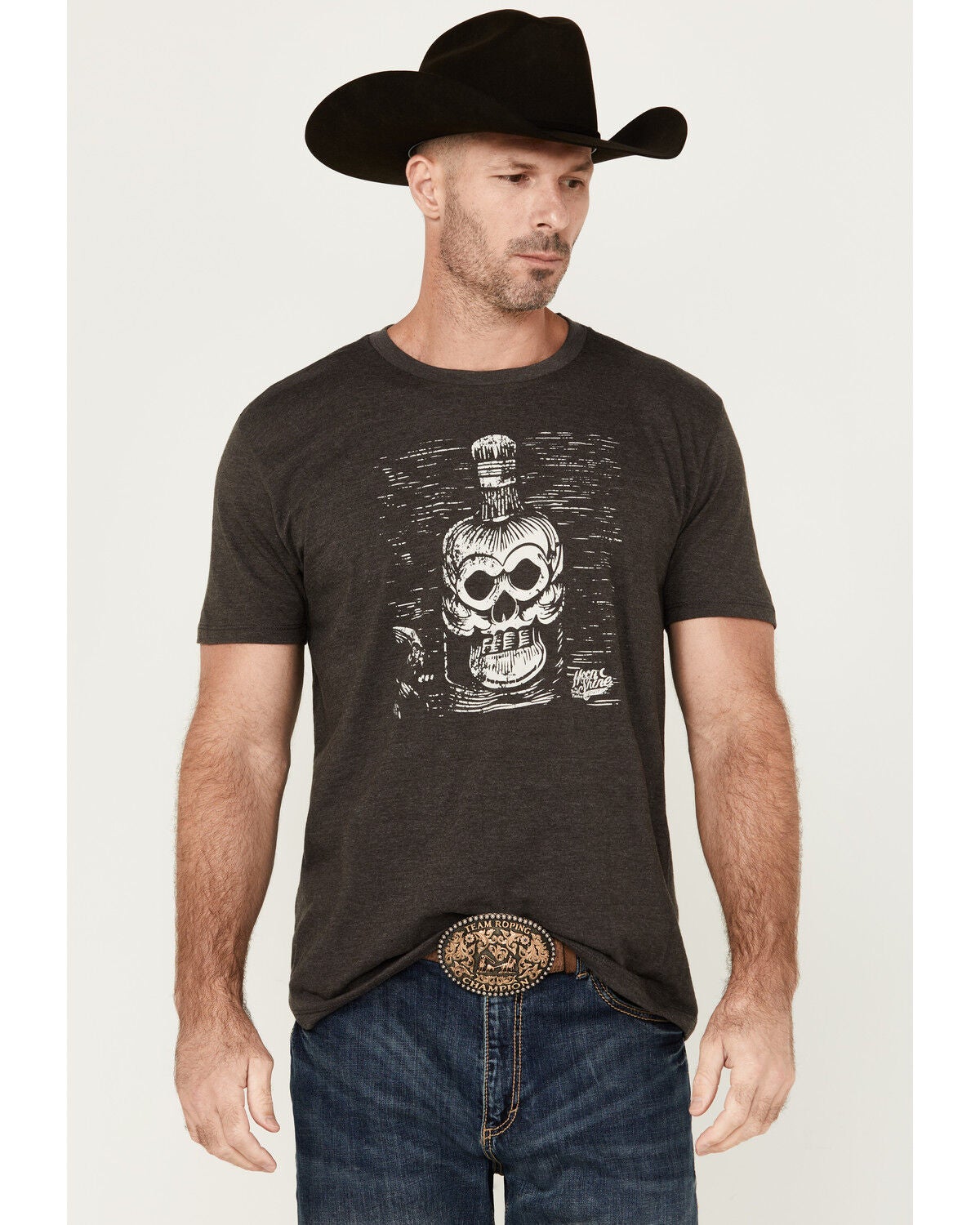 Moonshine Spirit&reg; Men's Bottle Lines Short Sleeve Graphic T-Shirt, Charcoal, hi-res