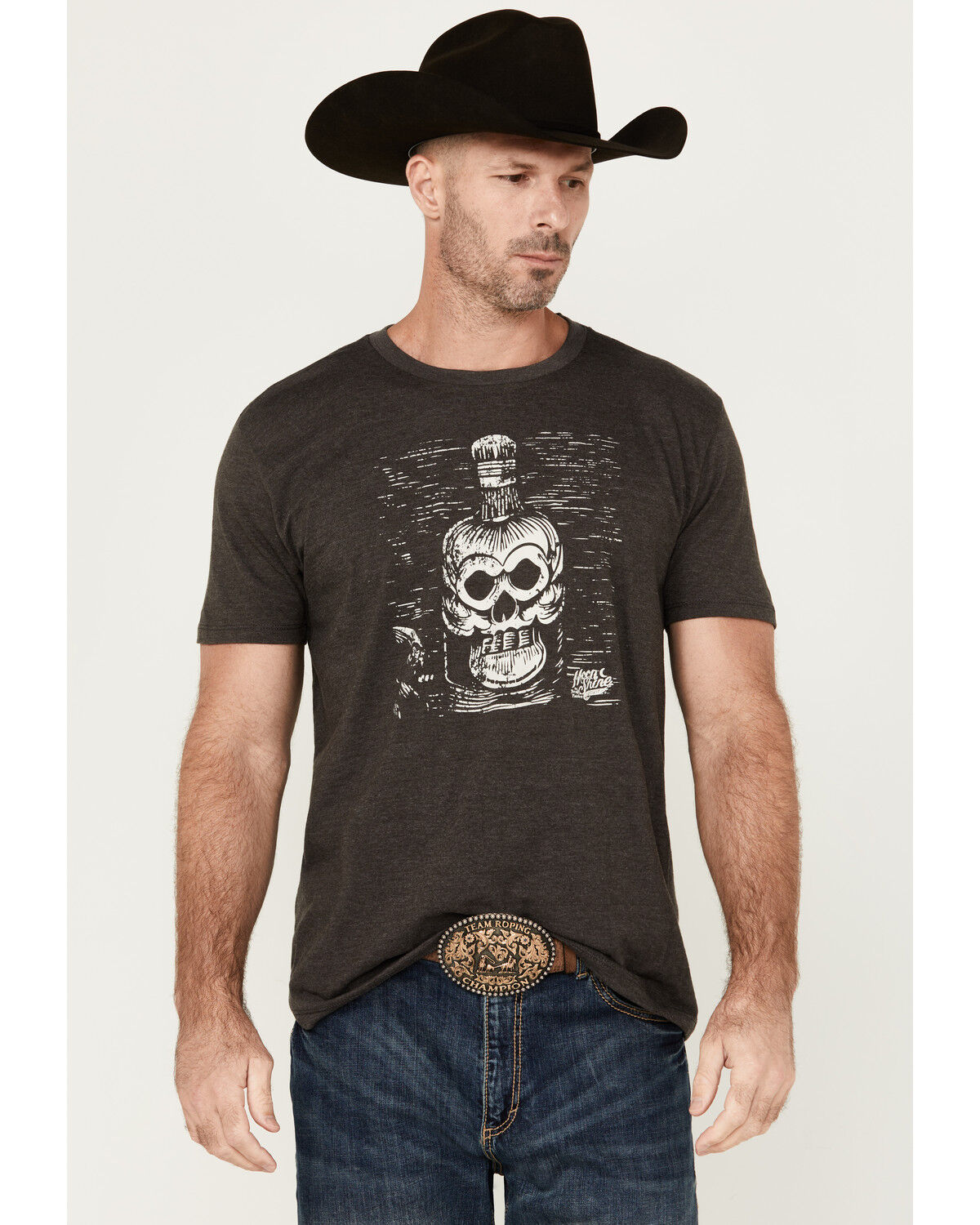 Image #1 - Moonshine Spirit Men's Bottle Lines Short Sleeve Graphic T-Shirt, Charcoal, hi-res