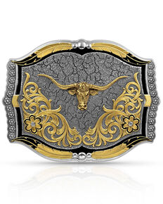 Montana Silversmiths Cracked Earth Longhorn Buckle, Silver, hi-res
