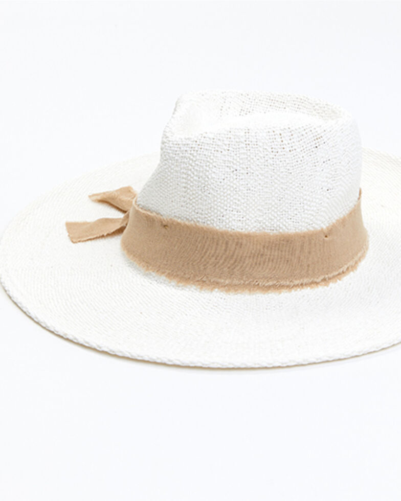 Nikki Beach Shea Linen Trim Band Toyo Straw Fashion Rancher Hat , White, hi-res