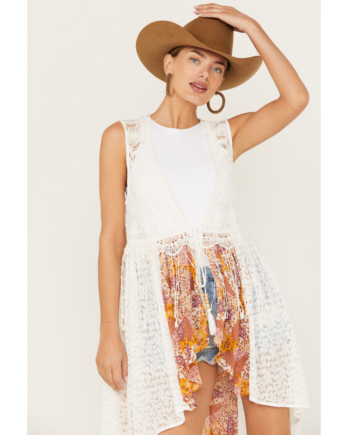 Image #2 - Miss Me Women's Ditzy Floral Crochet Lace Vest, Multi, hi-res