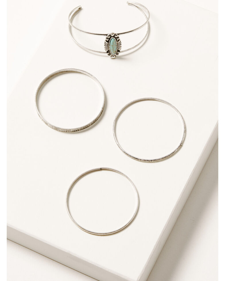 Prime Time Women's Turquoise Statement Cuff Set, Silver, hi-res