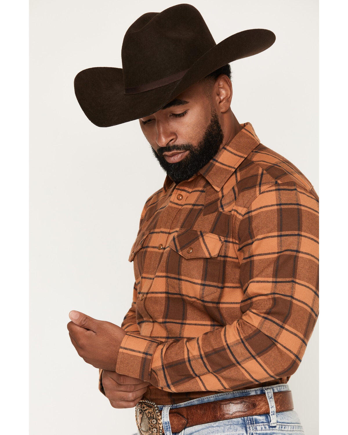 Image #2 - Gibson Trading Co Men's Drive-In Dave Long Sleeve Snap Plaid Print Flannel Shirt, Tan, hi-res