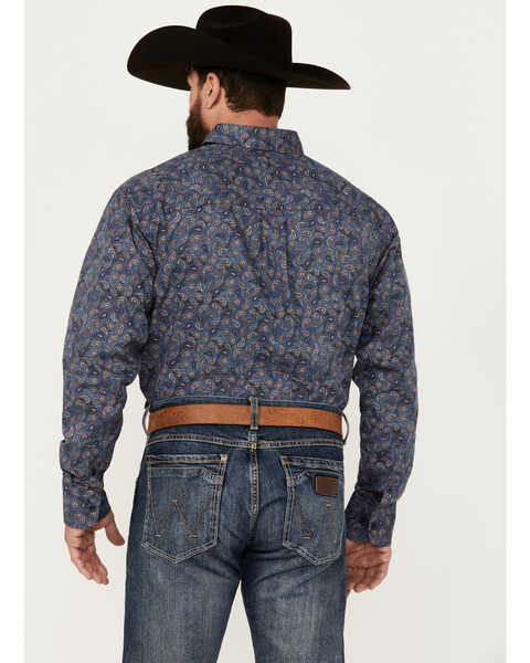 Image #4 - George Strait by Wrangler Men's Paisley Print Long Sleeve Button-Down Western Shirt, Navy, hi-res