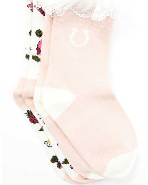 Shyanne Girls' Pointelle Floral Crew Socks - 2 Pack, Multi, hi-res