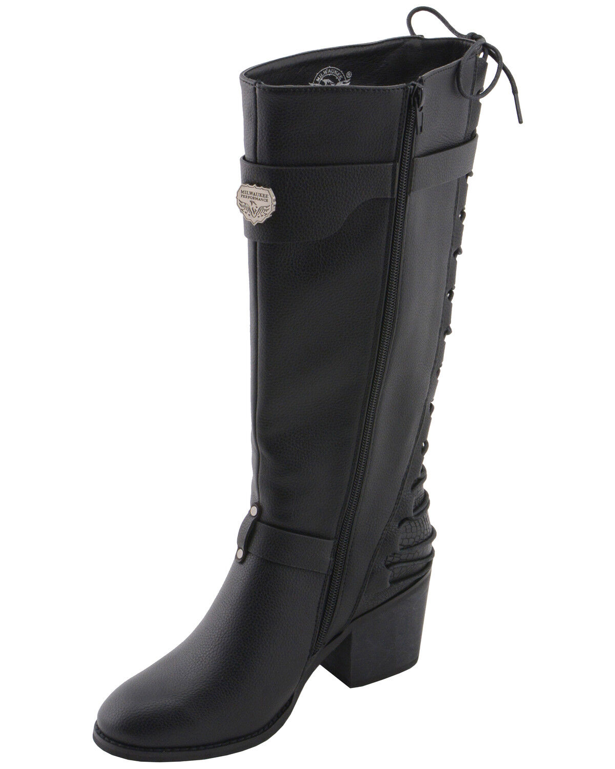Image #2 - Milwaukee Leather Women's Back End Laced Riding Boots - Round Toe, Black, hi-res