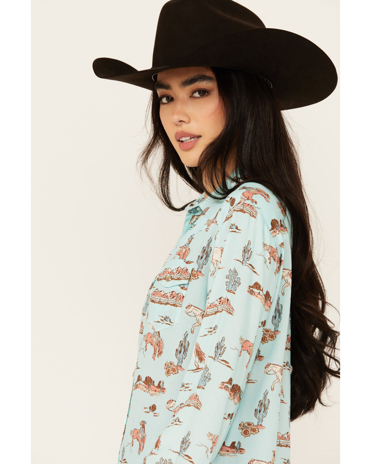 Image #2 - Roper Women's Desert Printed Long Sleeve Pearl Snap Western Shirt, Teal, hi-res
