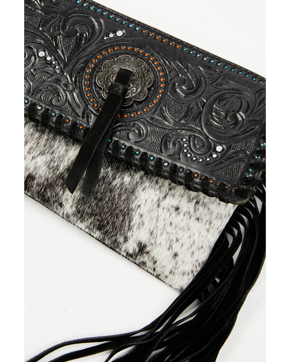Image #5 - Shyanne Women's Cassidy Hair-On Tooled Leather Crossbody, Black, hi-res