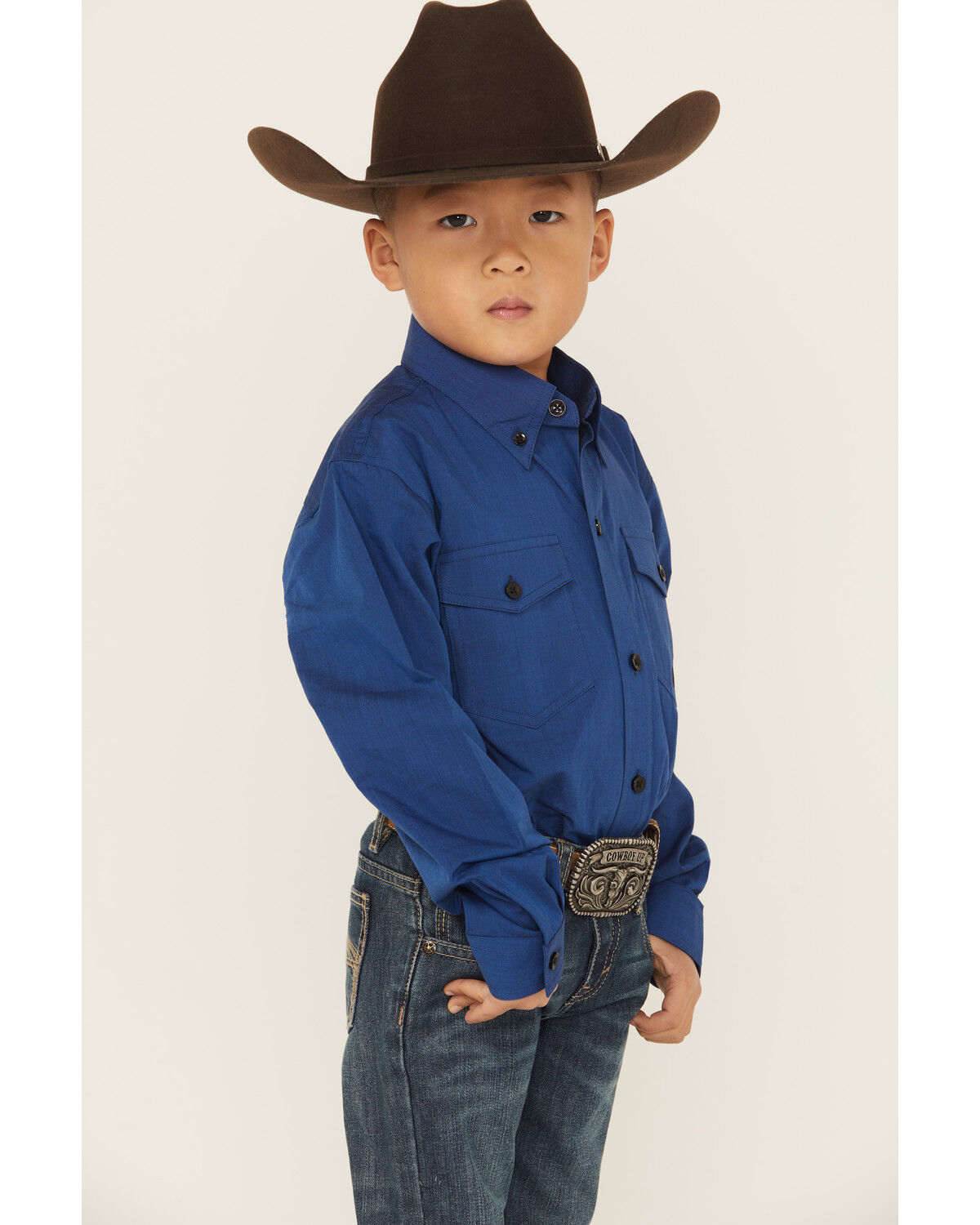 Image #3 - Roper Boys' Solid Long Sleeve Button-Down Western Shirt, Blue, hi-res