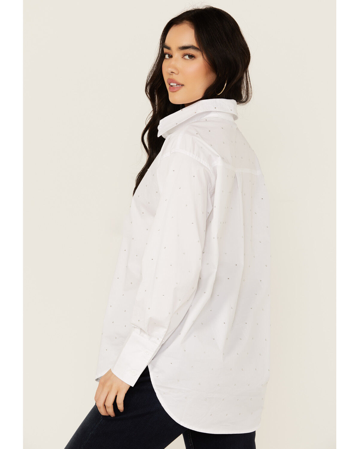 Image #4 - Blue B Women's Solid Rhinestone Long Sleeve Button-Down Shirt, White, hi-res