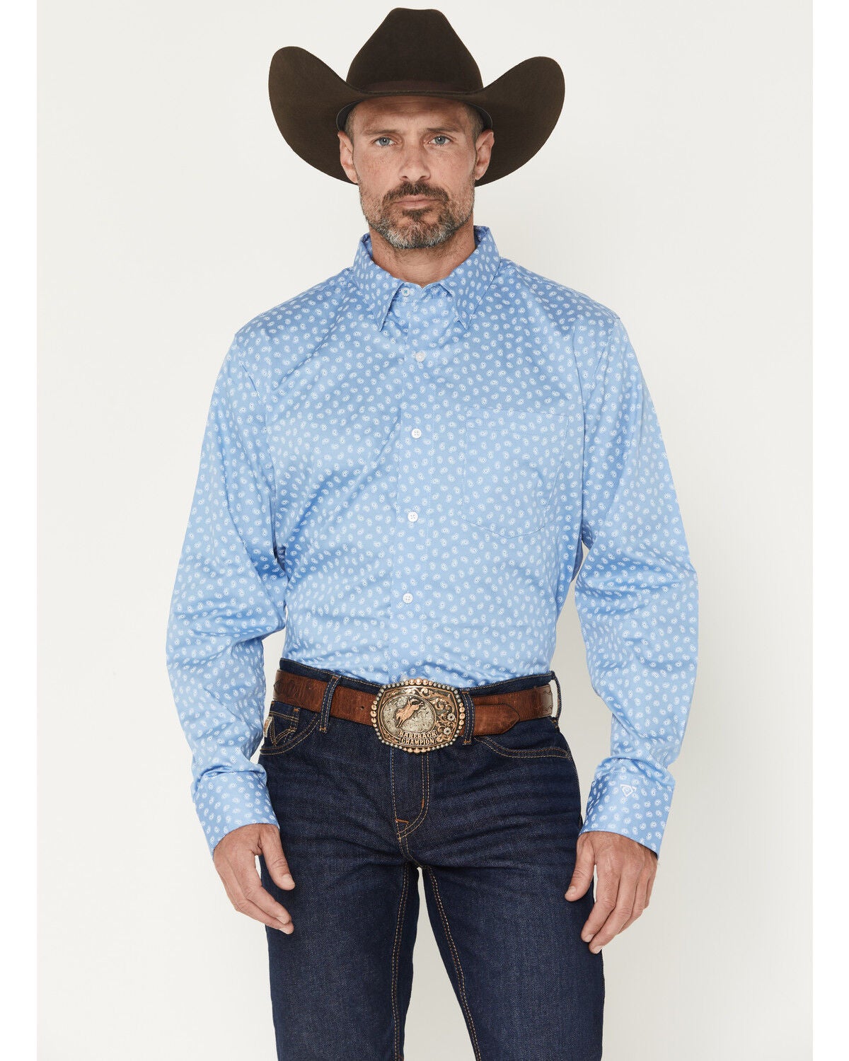 Image #1 - Wrangler X Cody Johnson Men's Geo Print Long Sleeve Button-Down Western Shirt, Blue, hi-res