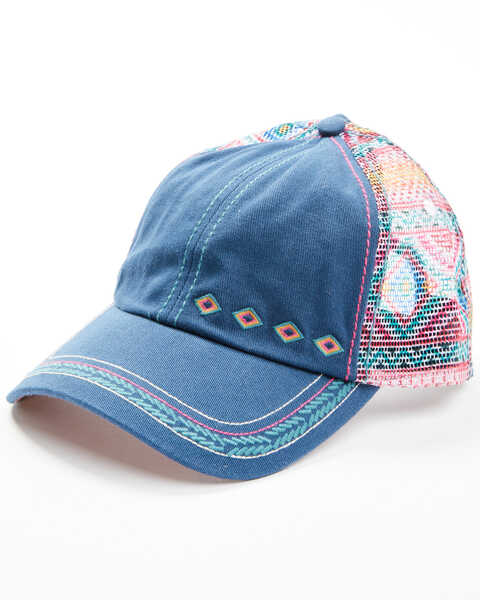 Catchfly Women's Southwestern Design Ponytail Baseball Cap , Blue, hi-res