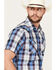 Image #2 - Rodeo Clothing Men's Plaid Print Short Sleeve Snap Western Shirt, Blue, hi-res