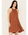 Image #1 - Shyanne Women's Crochet Yoke Crinkle Mini Dress, Caramel, hi-res