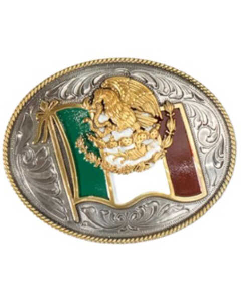 Image #1 - Ariat Men's Mexican Flag Oval Belt Buckle, Silver, hi-res