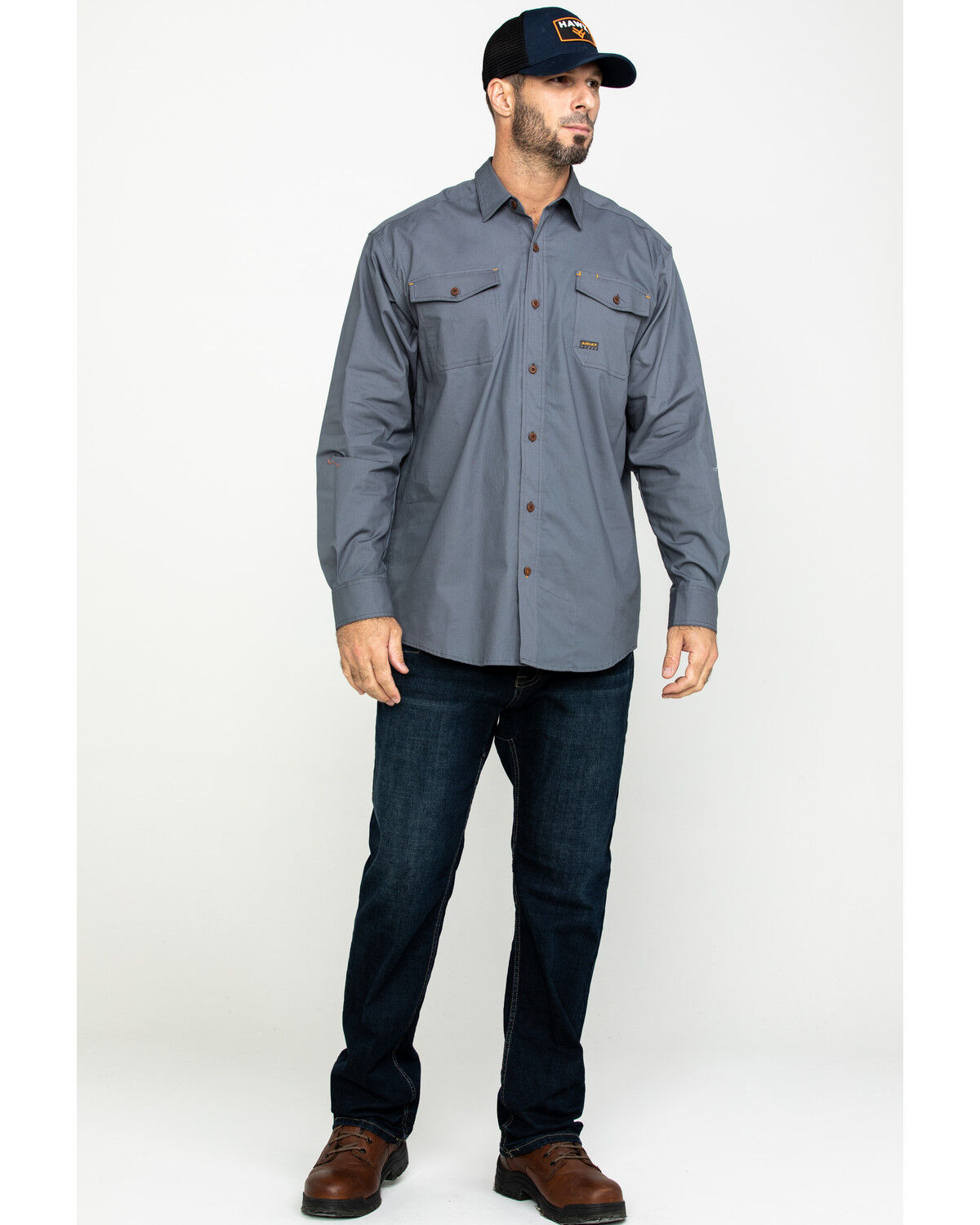Image #6 - Ariat Men's Steel Rebar Made Tough Durastretch Long Sleeve Work Shirt, Steel, hi-res