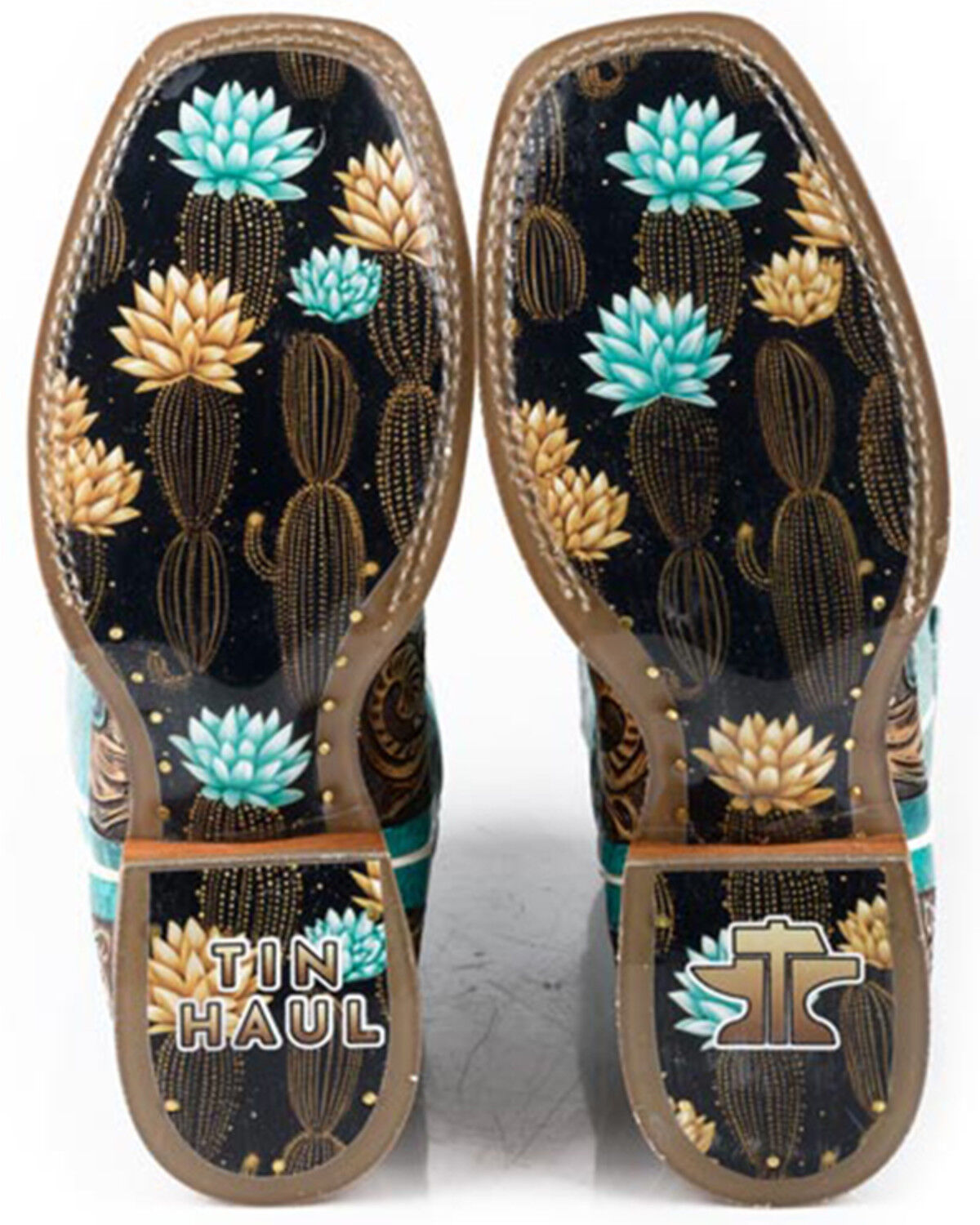 Image #2 - Tin Haul Women's Cactus Flower Western Boots - Broad Square Toe, Brown, hi-res