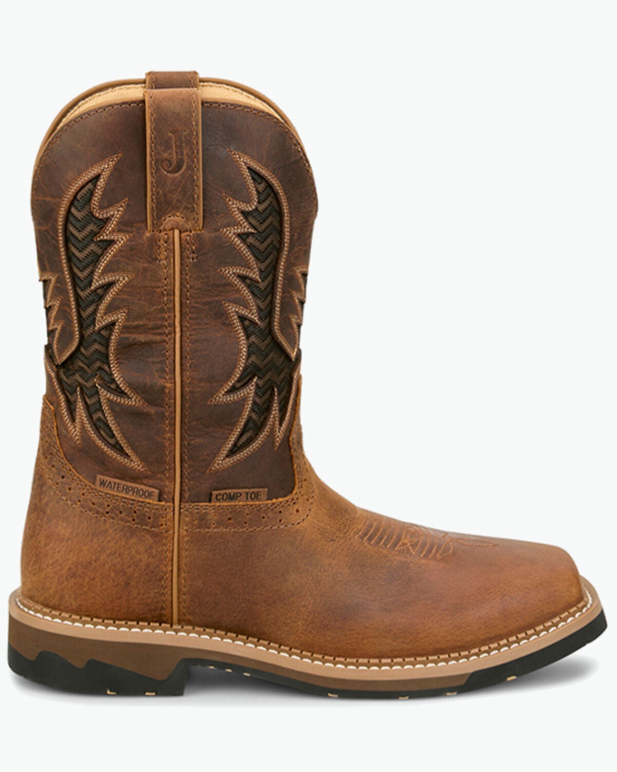 Image #2 - Justin Men's 11" Bolt Waterproof Pull-On Work Boots - Composite Toe, Brown, hi-res