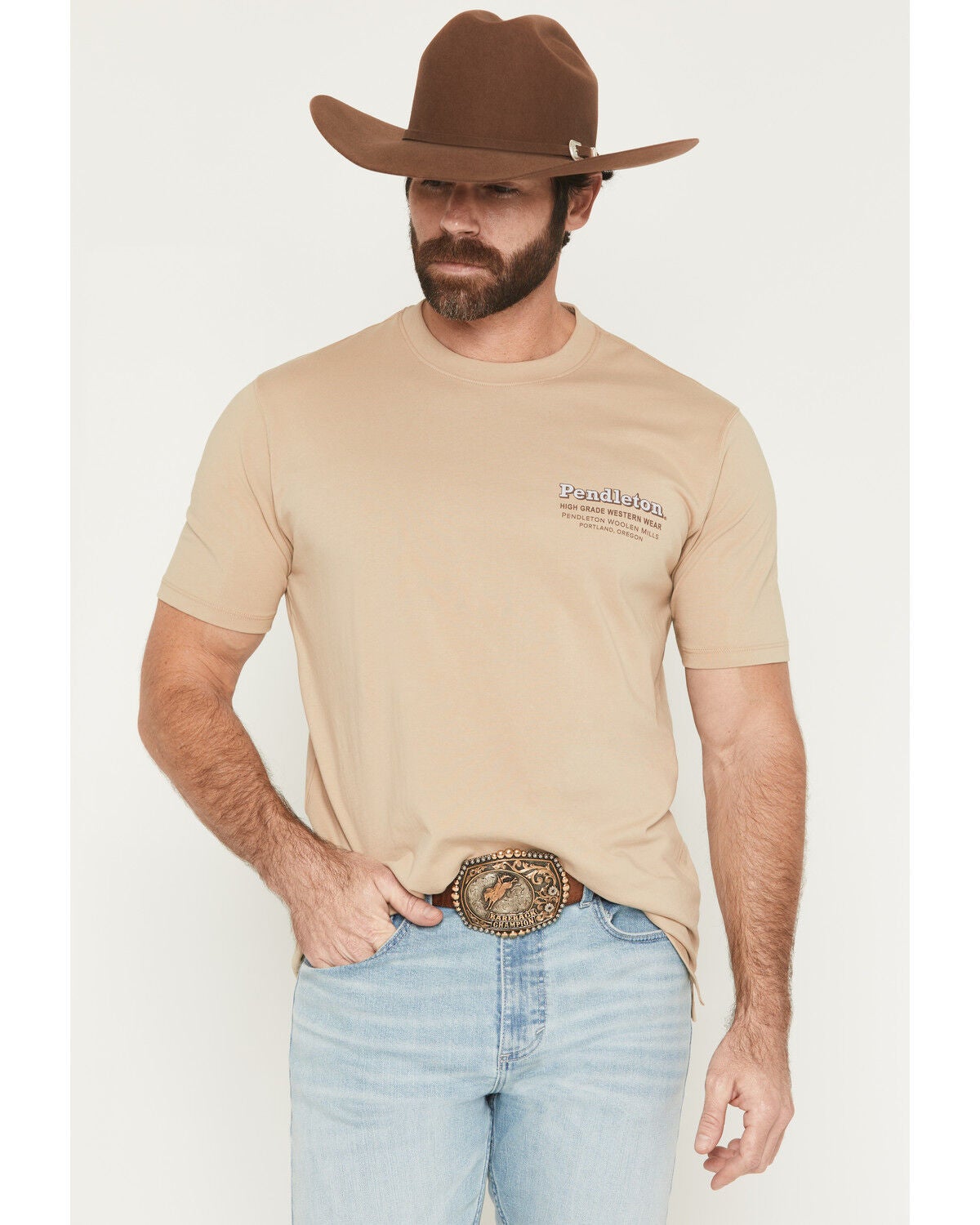 Image #1 - Pendleton Men's Western Heavyweight Short Sleeve Graphic T-Shirt, Cream, hi-res