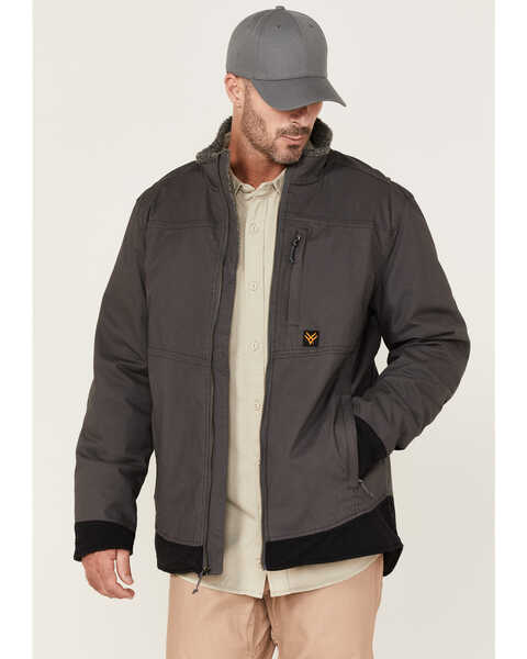 Image #1 - Hawx Men's Weather Ripstop Zip-Front Hooded Sherpa Work Jacket, Charcoal, hi-res