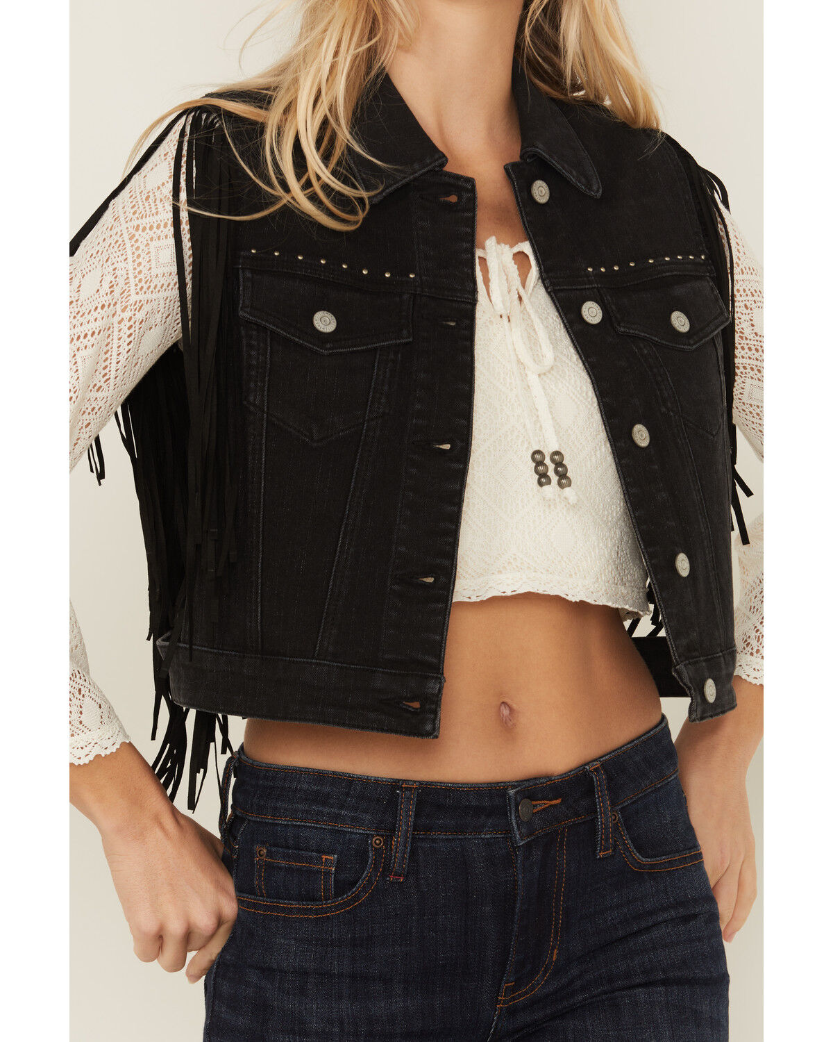 Image #3 - Idyllwind Women's Studded Fringe Vest, Black, hi-res