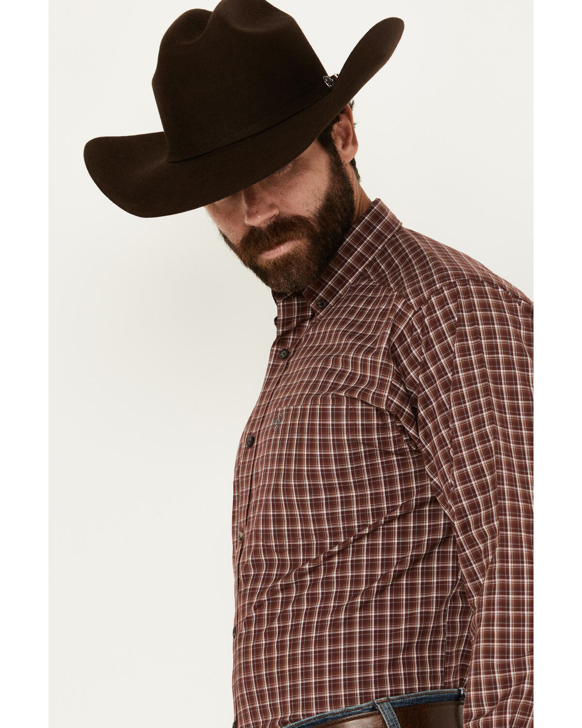 Image #2 - Ariat Men's Nicco Plaid Print Long Sleeve Button-Down Performance Shirt, Wine, hi-res