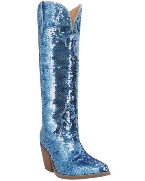 Dingo Women's Sequin Dance Hall Queen Tall Western Boots - Snip Toe , Blue, hi-res