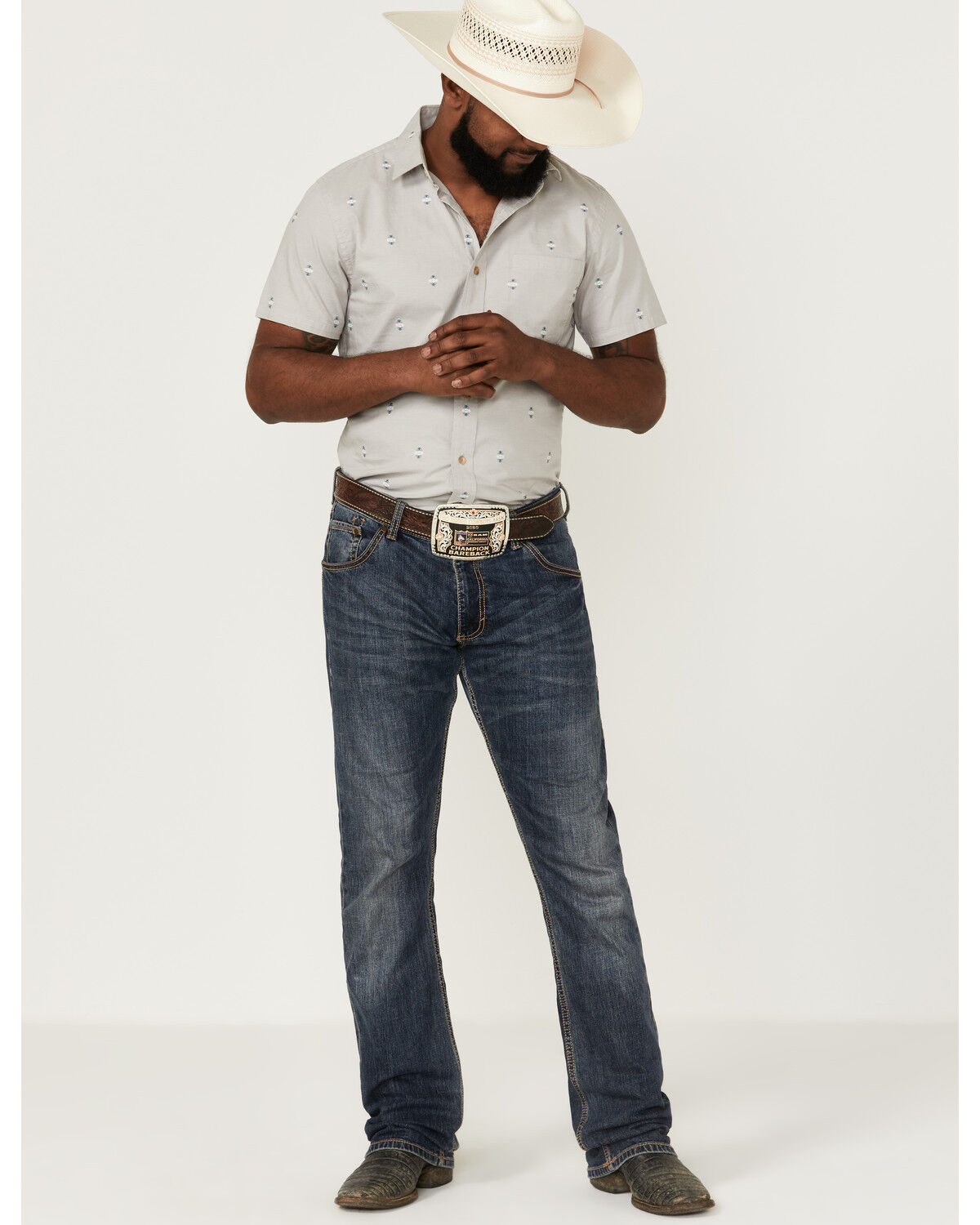Image #2 - Pendleton Men's Carson Chambray Dobby Short Sleeve Button Down Western Shirt, Grey, hi-res
