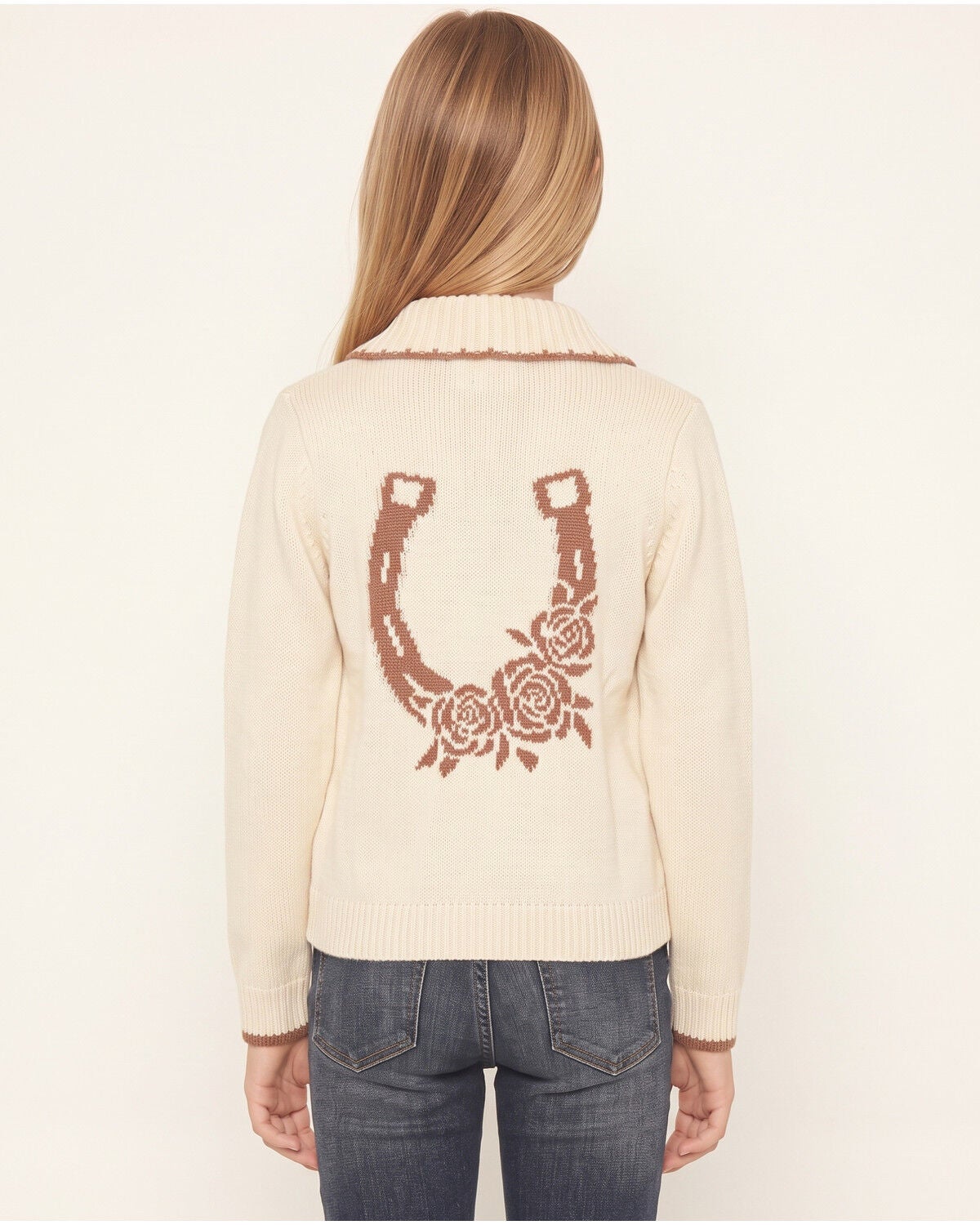 Image #2 - Shyanne Girls' Floral Horseshoe Cardigan, Ivory, hi-res