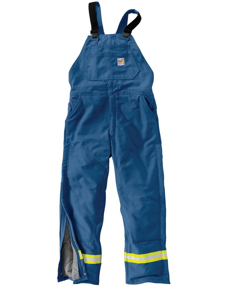 Carhartt Flame Resistant Reflective Quilt Lined Duck Bib Overalls, Royal, hi-res