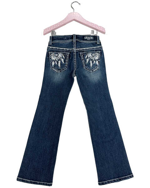 Grace in LA Little Girls' Medium Wash Dream Catcher Pocket Bootcut Jeans , Medium Wash, hi-res