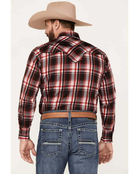 Image #4 - Ely Walker Men's Plaid Print Long Sleeve Snap Western Shirt, Red, hi-res