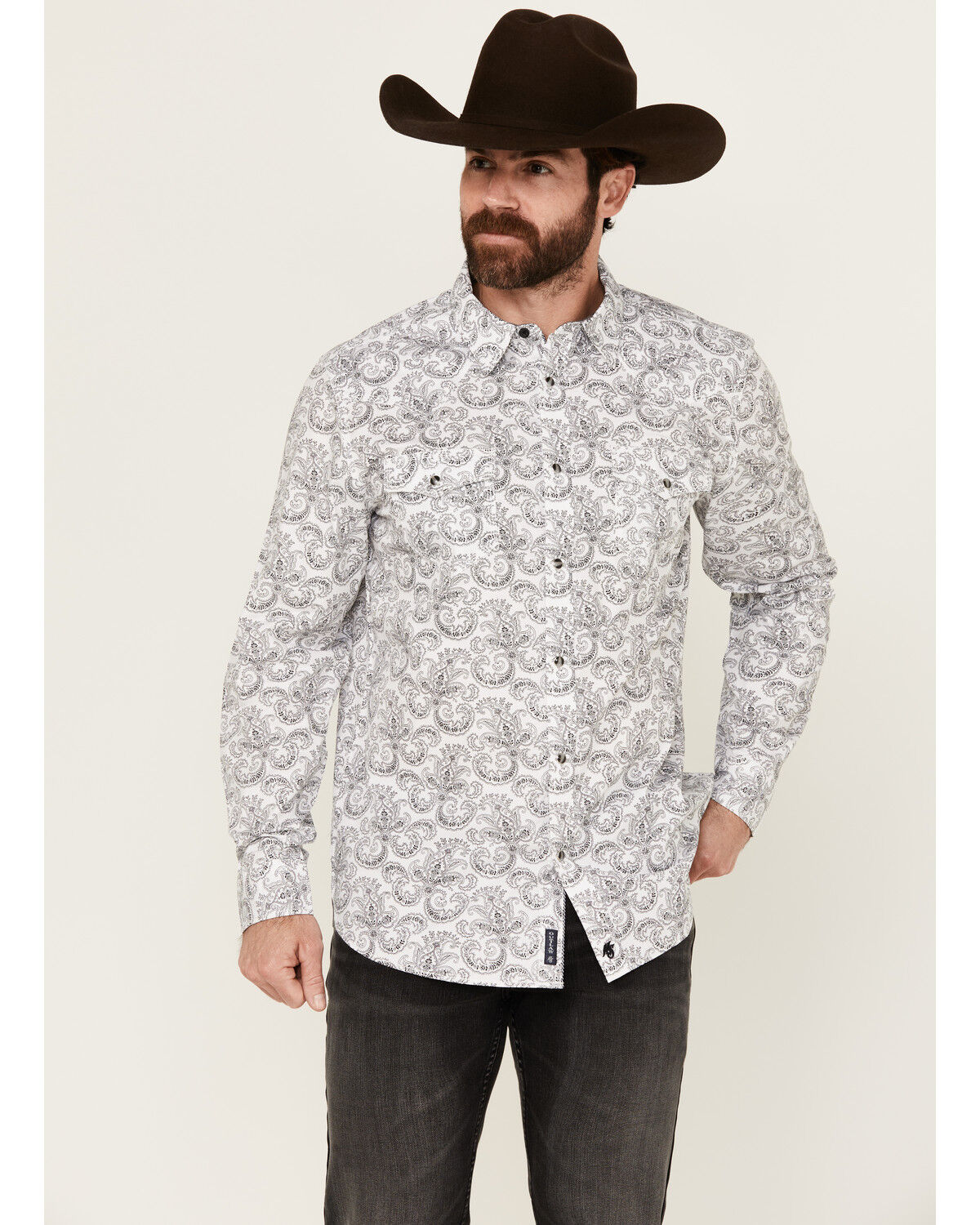 Image #1 - Moonshine Spirit Men's Empire Paisley Print Long Sleeve Snap Western Shirt, White, hi-res