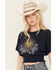 Image #2 - Cleo + Wolf Women's Sun & Moon Smocked Crop Top, Navy, hi-res