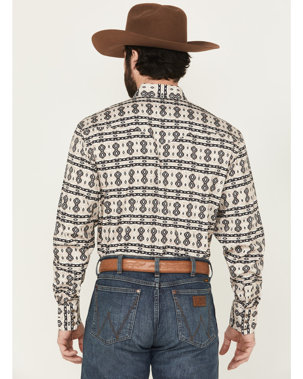 Image #4 - Rodeo Clothing Men's Southwestern Print Long Sleeve Snap Western Shirt, Tan, hi-res