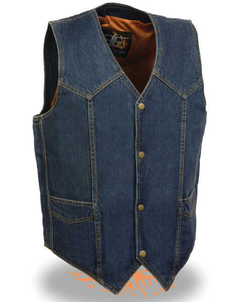 Image #1 - Milwaukee Leather Men's Classic Snap Front Denim Biker Vest, Blue, hi-res