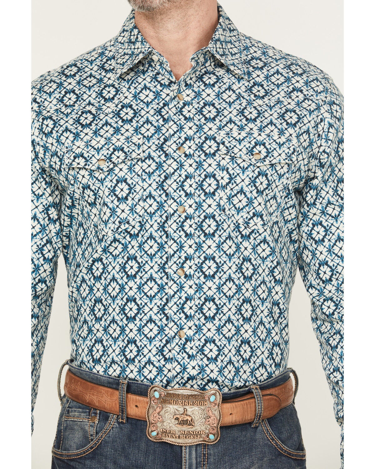Image #3 - Wrangler Retro Men's Medallion Long Sleeve Snap Western Shirt, Cream, hi-res