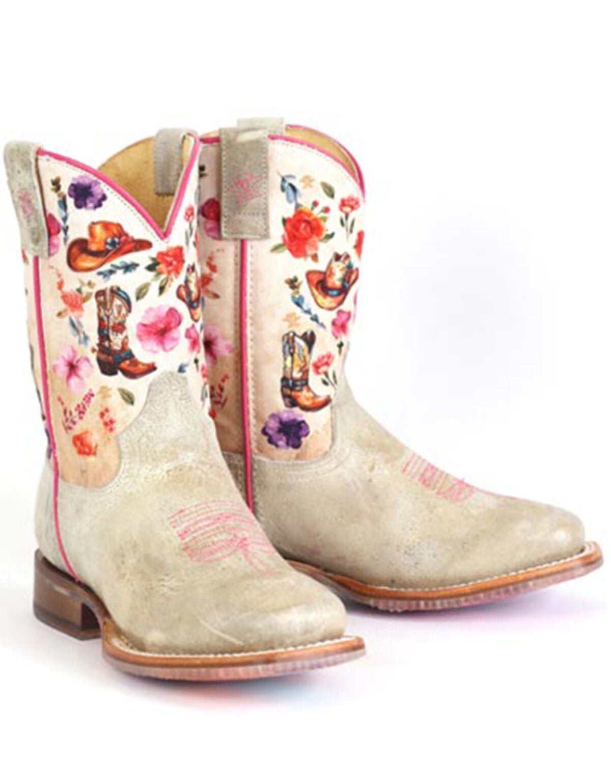 Tin Haul Girls' Let's Go Cowgirl Western Boots - Broad Square Toe, Tan, hi-res