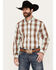 Image #1 - Stetson Men's Plaid Print Long Sleeve Button Down Western Shirt, Brown, hi-res