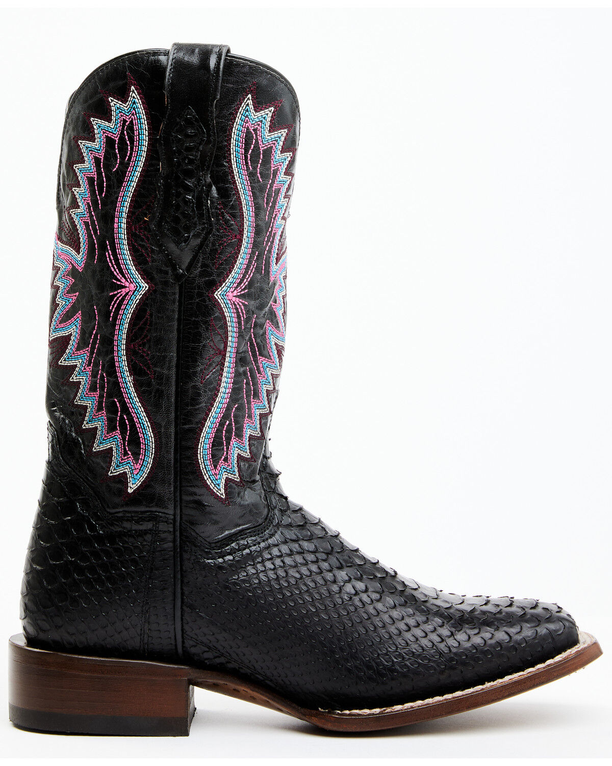 Image #2 - Dan Post Women's Back Cut Python Exotic Western Boot - Broad Square Toe, Black, hi-res