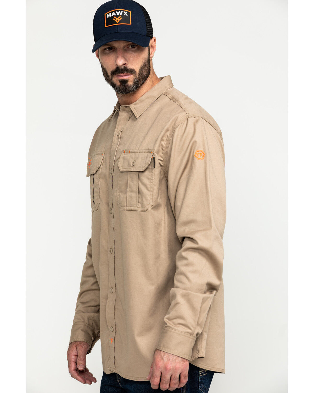 Image #3 - Hawx Men's FR Long Sleeve Woven Work Shirt - Big, Beige/khaki, hi-res