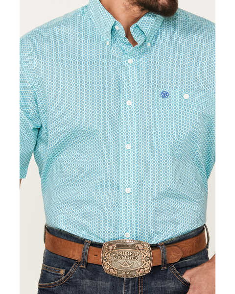 Image #3 - Wrangler Men's Classic Geo Short Sleeve Button-Down Western Shirt, Teal, hi-res