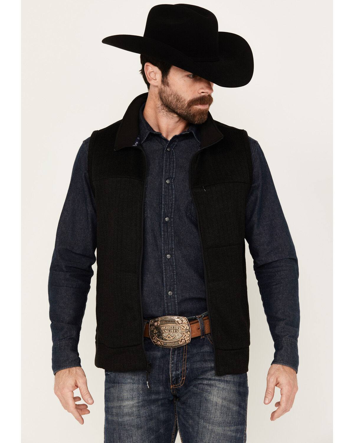 Image #1 - George Strait by Wrangler Men's Zip Logo Vest, Black, hi-res