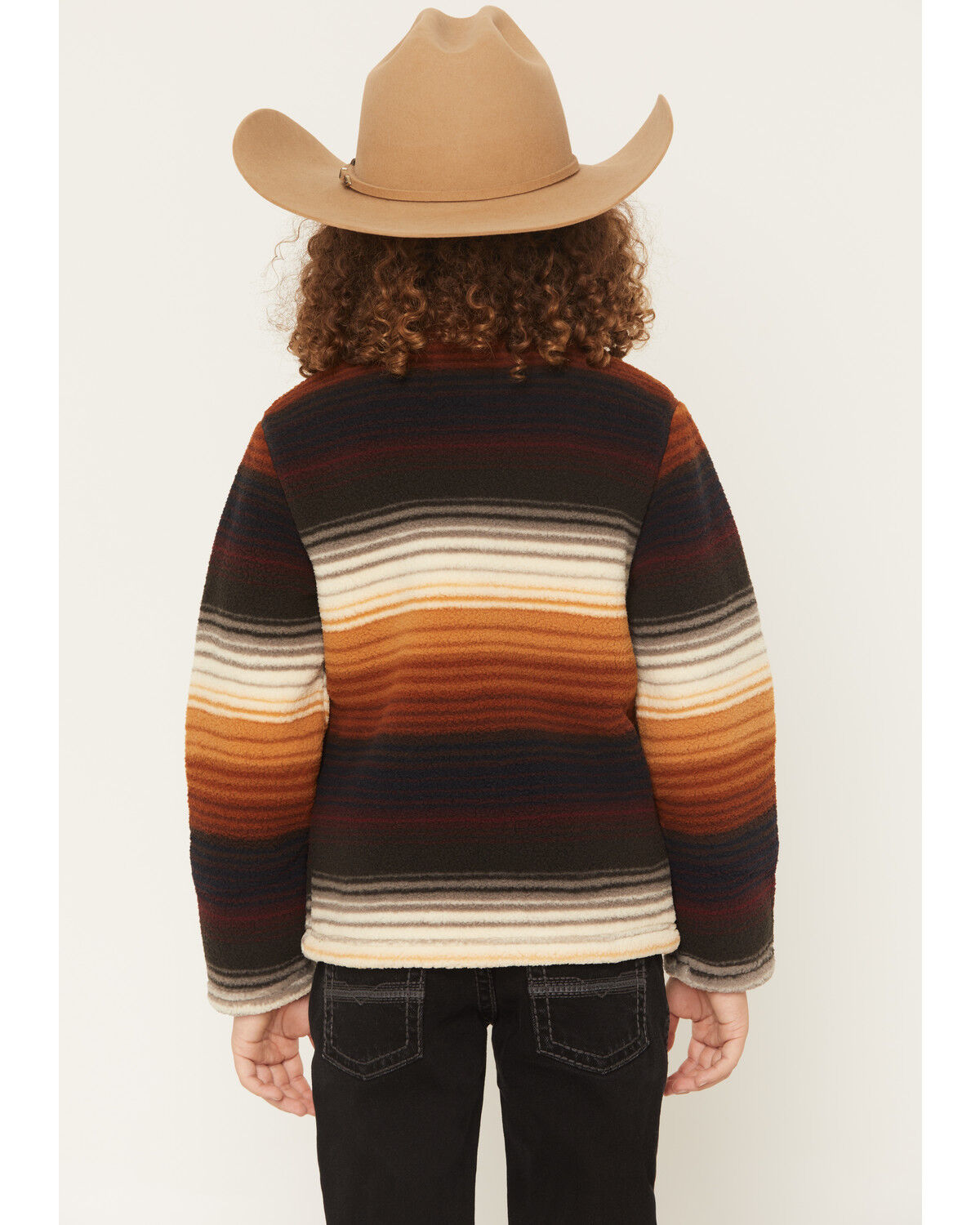 Image #4 - Wrangler Boys' Serape Striped Quarter Zip Pullover, Brown, hi-res